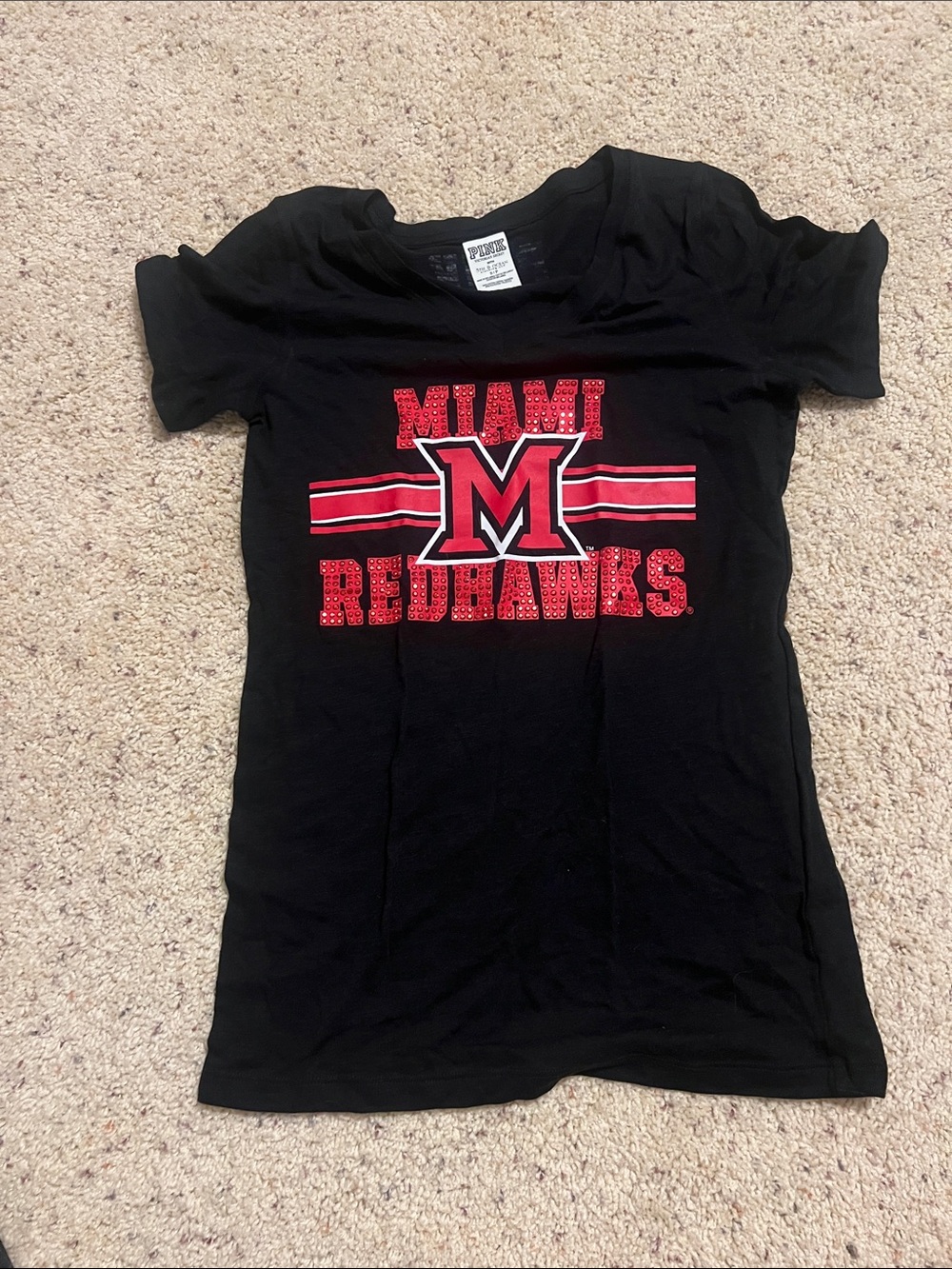 PINK Victoria's Secret Black Tee with Red Miami Redhawks Graphic